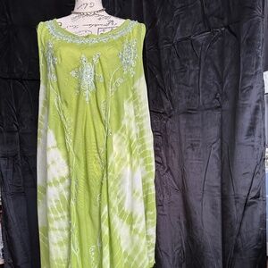 Fashque, lime green and white Ty dye, sleeveless beach dress,  one size